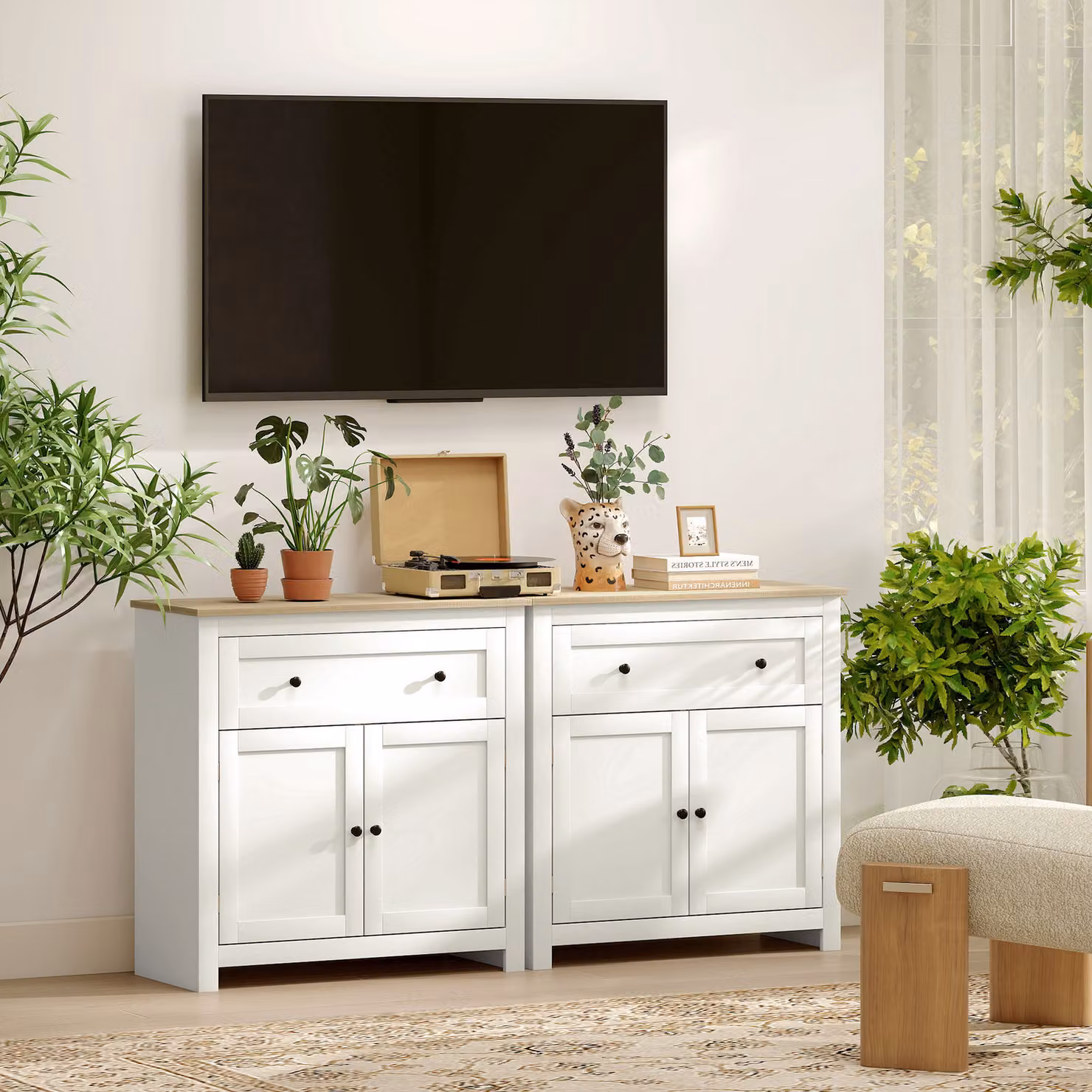 HOMCOM Modern Sideboard Storage Cabinet in Cream White with Adjustable Shelf, Drawer and Double Doors – 2