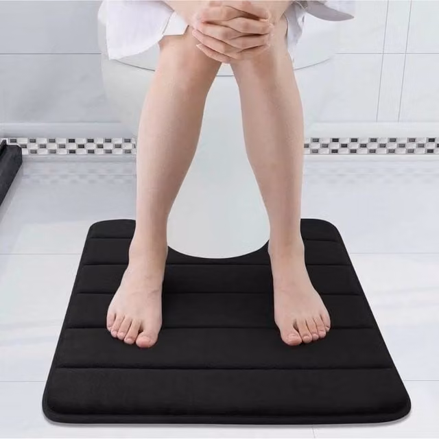 FLAVORA 3-Piece Black Memory Foam Bath Mat and Pedestal Set with Non-Slip Backing, Width: 180 cm x Length: 180 cm – 1
