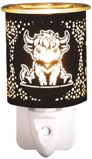 Aroma Accessories Highland Cow Electric Plug In Wax Melter in Black and Gold, Height: 13 cm – 2