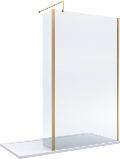Balterley 8mm Glass Walk-In Wetroom Screen with Return in Brushed Brass and Gold, W/D/H: 1700 x 800 mm