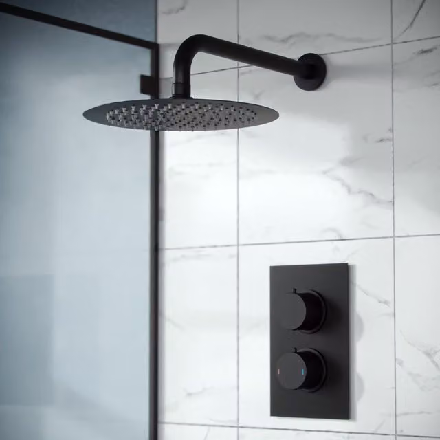 Nes Home Porto Matte Black Concealed Thermostatic Rainfall Shower Mixer Set, Diameter: 25 cm