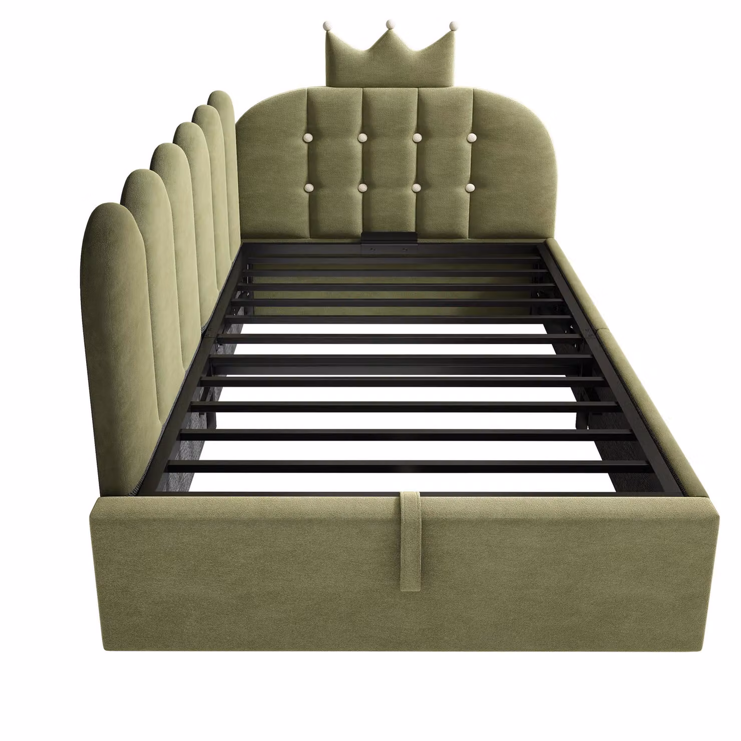Aosom UK Modern Velvet Upholstered Daybed with Hydraulic Storage, Green, L: 199 cm, W: 96 cm, H: 96 cm – 2