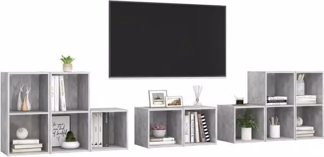 Berkfield Home Classic 8 Piece TV Cabinet Set in Concrete Grey Matt MDF – 1