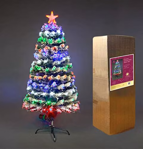 Shatchi Multicolour Green LED Fibre Optic Christmas Tree with Star, Height: 150 cm