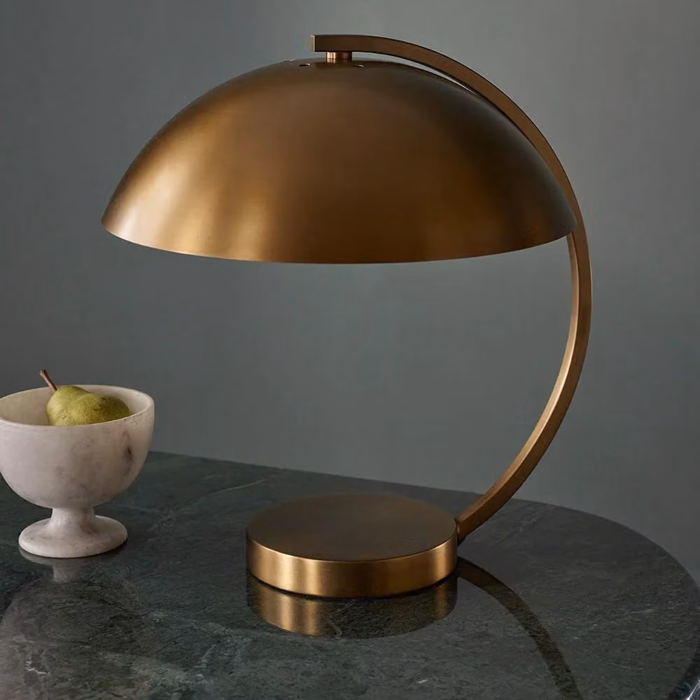 Atkin and Thyme Penny Tabletop Task Lamp in Gold Brass Metal Finish