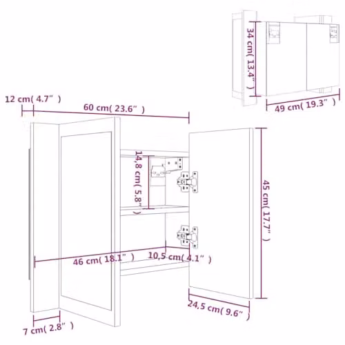 vidaXL Modern LED Mirror Cabinet in Brown Oak, W/D/H: 60 x 12 x 45 cm – 2