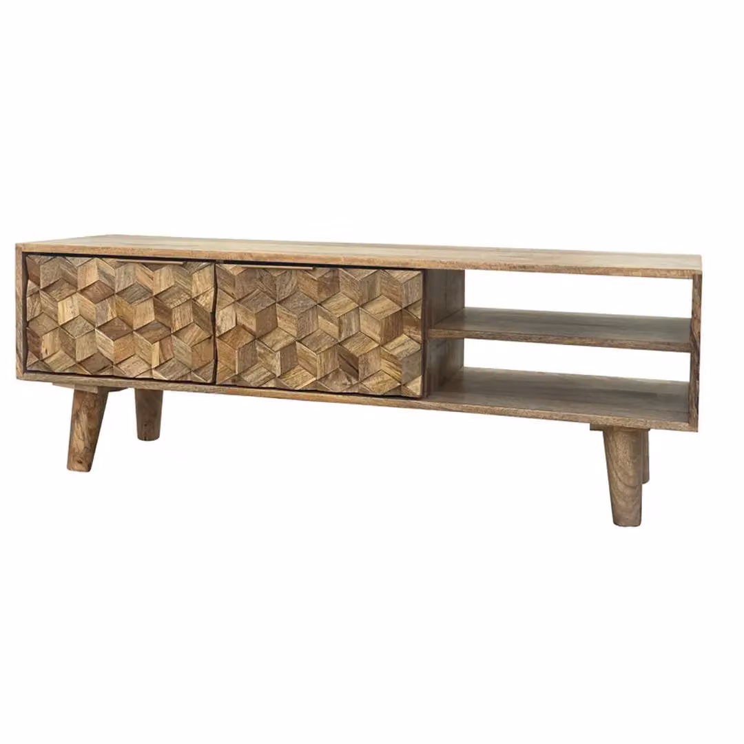 Jaipur Furniture Ltd Geometric Mango Wood TV Unit in Brown, W118 x D35 x H41 cm – 2