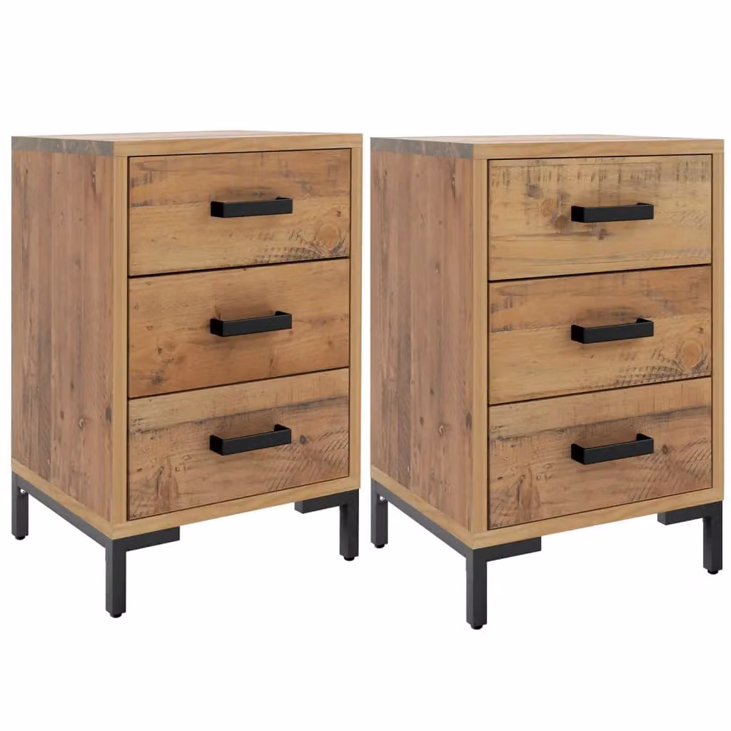 Berkfield Home Set of 2 Vintage Solid Pine Bedside Cabinets in Brown, W/D/H: 40 x 30 x 55 cm – 2