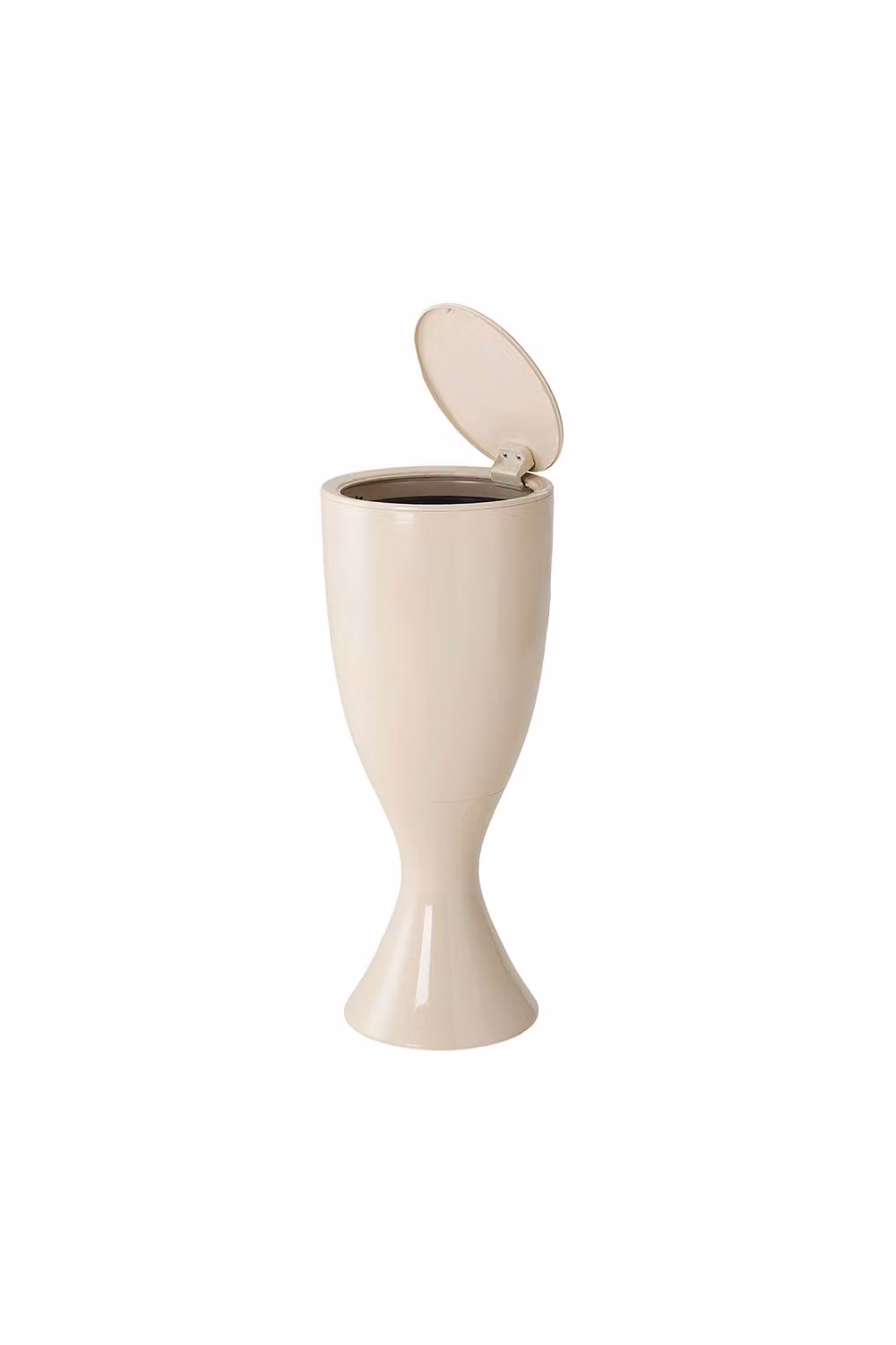 Living and Home 13L Goblet-Shaped Plastic Rubbish Bin with Push-Open Lid and Wheels in Beige – 6
