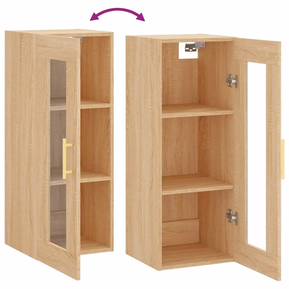 Berkfield Home Wall Mounted Sonoma Oak Cabinet with Glass Doors in Light Brown, W/D/H: 34.5 x 34 x 90 cm – 3