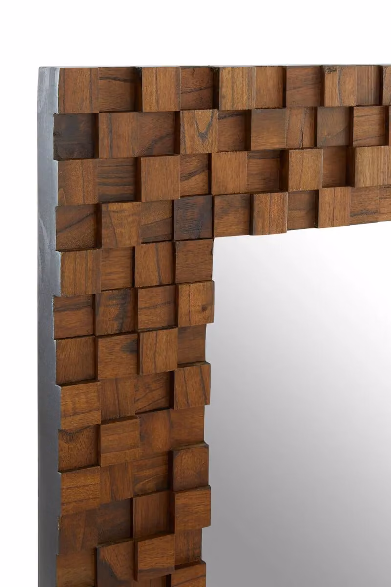 Orsina Rustic Geometric Rectangular Wood Wall Mirror in Brown, H 122.0 cm x W 91.0 cm – 3