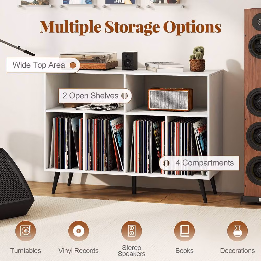 Costway 3-Tier Record Player Stand with Vinyl Storage Shelves in White – 5