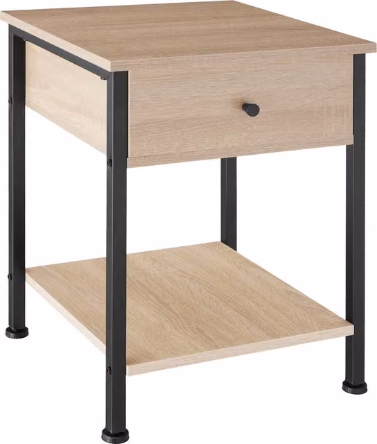 tectake Bradford Industrial Bedside Table in Oak Sonoma and Brown Wood and Metal