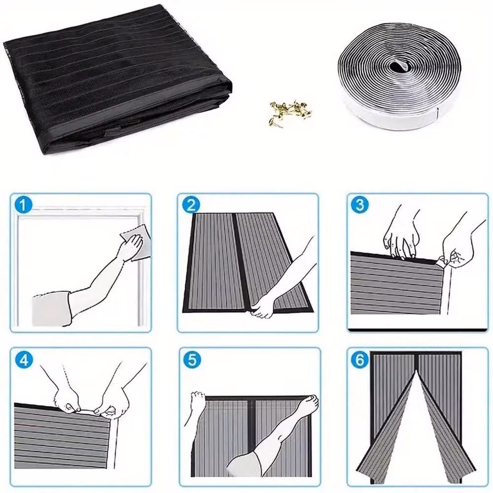 NESTLUNE Magnetic Insect Door Screen Net Magic Mesh Curtain, Black, W: 100 cm, H: 150 cm – 3