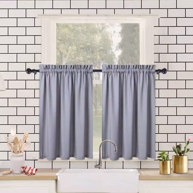 London Boutique 2-Piece Waterproof Embossed Seersucker Texture Curtains in Grey, W: 76.2 cm, H: 91.44 cm