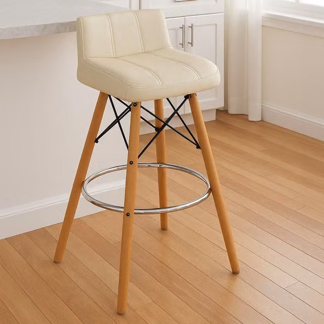 Orsina Modern Synthetic Leather Bar Stool with Beech Wood Frame in White and Beige, W: 48 cm, D: 45 cm, H: 88 cm – 2
