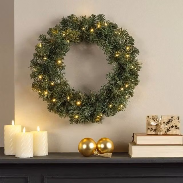 FLAVORA Green Christmas Hanging Door Wreath, W: 100 cm, D: 15 cm