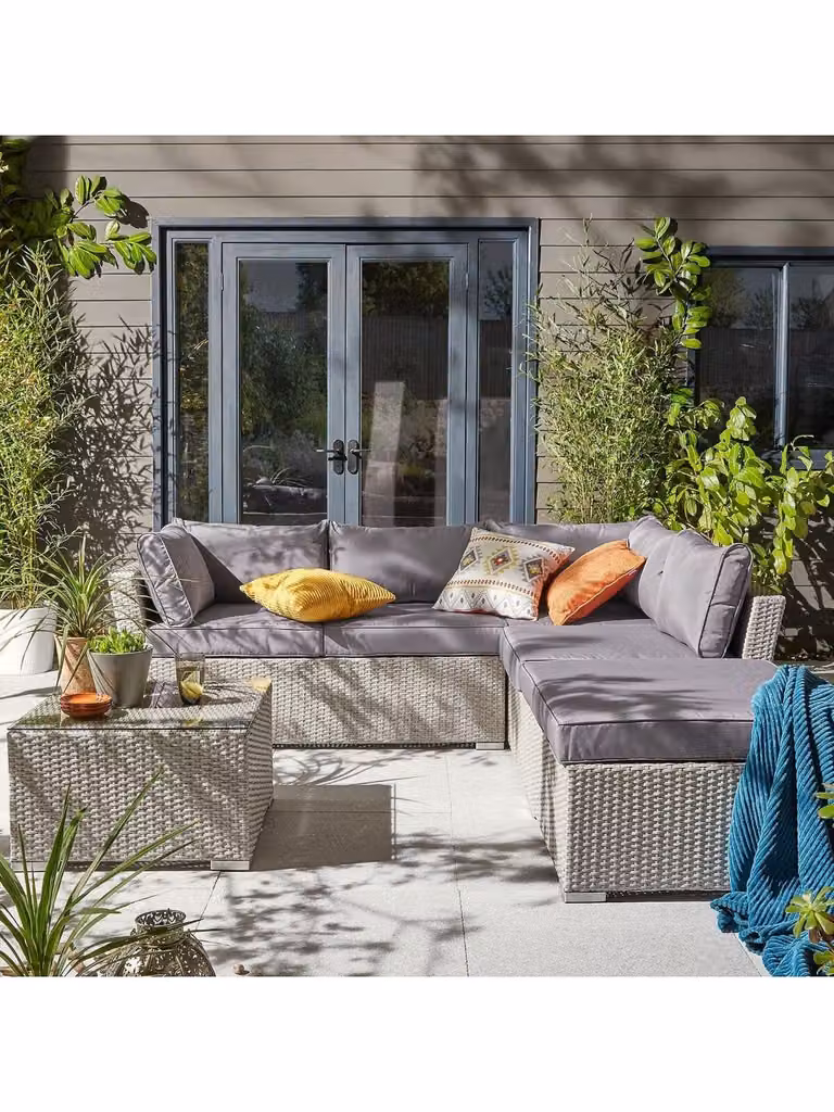 Athens 4-Piece Corner Set with Chaise Grey and White Rattan Outdoor Furniture with Aluminium Frame