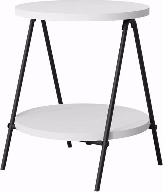 FORGEVIO Round 2-Tier Metal Side Table with Scratch-Resistant White Lacquered Frame – 1