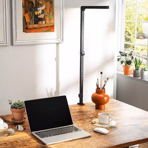 HOMCOM LED Desk Lamp with Dimmable Touch Control, Adjustable Swing Arm and Clip Clamp, Black – 3