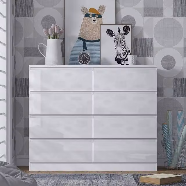 SPETLEK 8 Drawer Chest of Drawers in White Gloss for your Bedroom