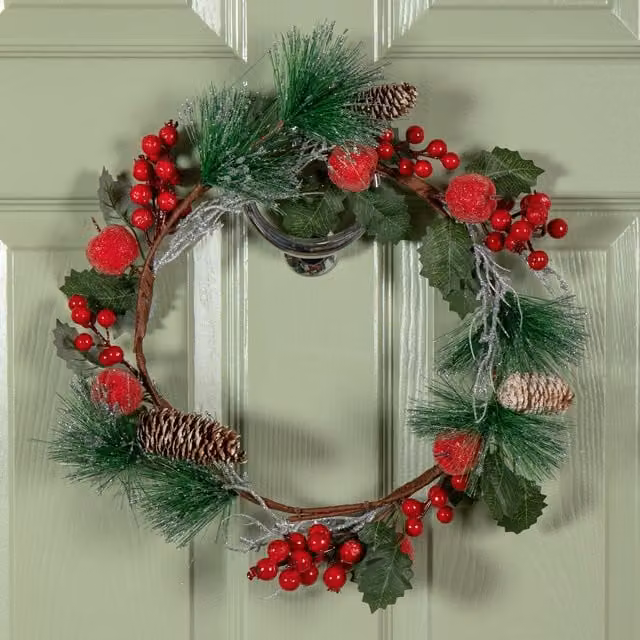 Samuel Alexander Classic Round Hanging Christmas Wreath in Green, Red and Silver, Diameter: 45 cm – 1