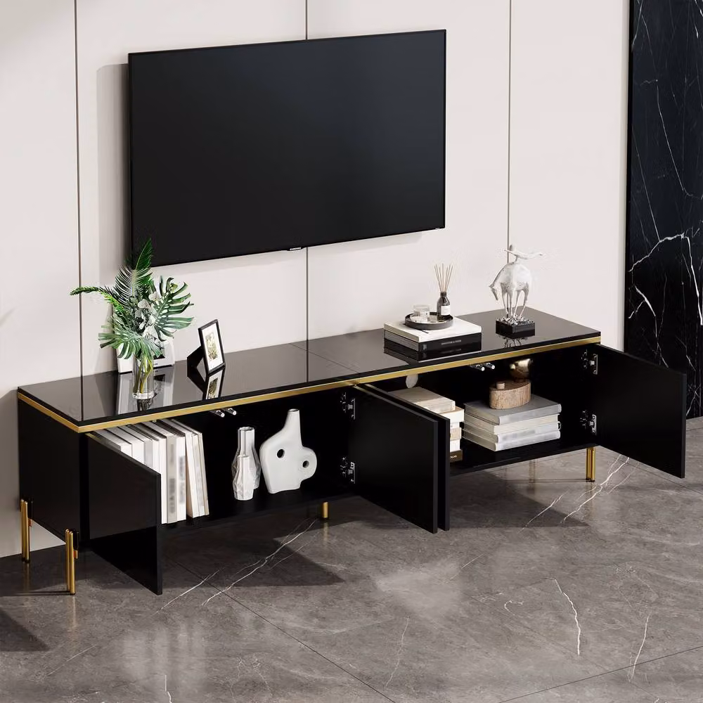 BTM Modern High Gloss TV Stand and 4 Door Living Room Storage Cabinet in Black and Gold, W/D/H: 170 x 50 x 50 cm – 5