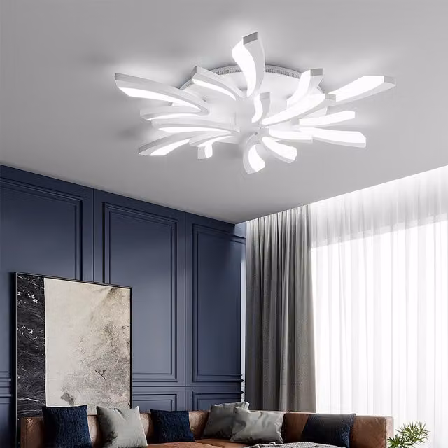 Livingandhome V-Shaped LED Flush Ceiling Light, 90W, Cool White, Silver