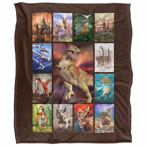 JQ Licensing Royce Mcclure Dino Mosaic Silky Touch Super Soft Fleece Throw Blanket in White, W/D/H: 152 x 127 cm – 1