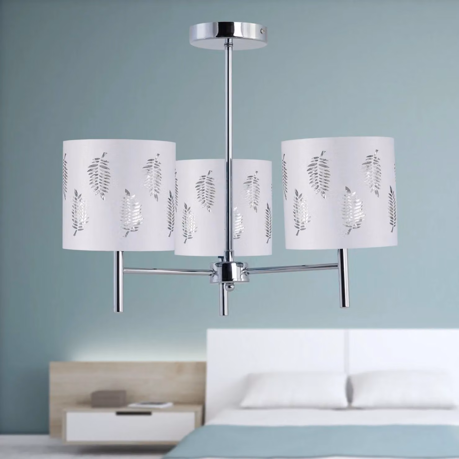 First Choice Lighting Brea Chrome 3 Light Ceiling Fitting with White Fabric Shades – 2