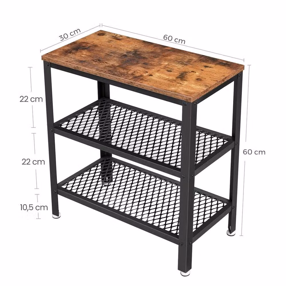FORGEVIO Industrial Side Table and Console with 2 Shelves, Rustic Brown and Black, W/D/H: 60 x 30 x 60 cm – 2