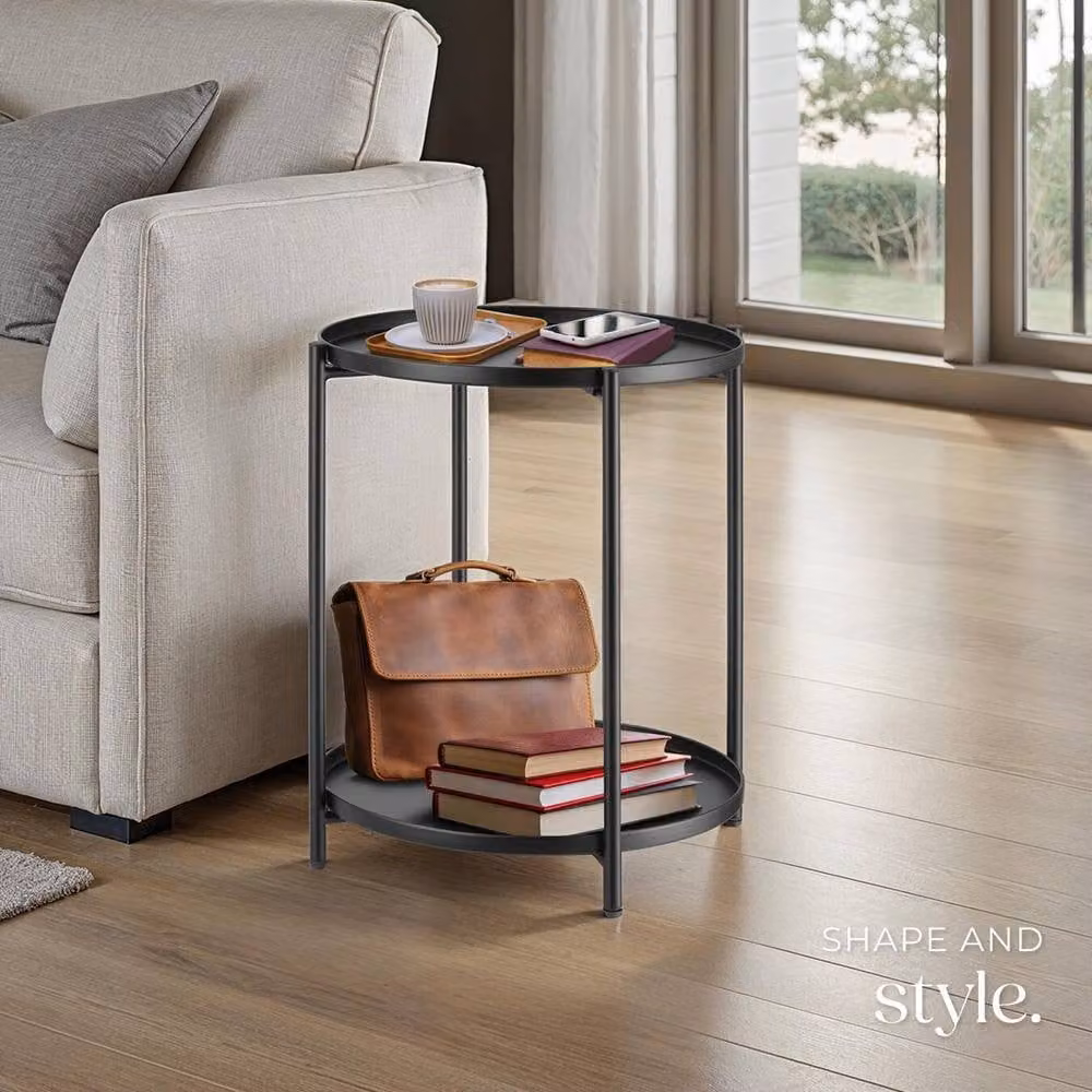tectake Oxford Round Bedside Table with Glass Top and Metal Legs in Black – 6