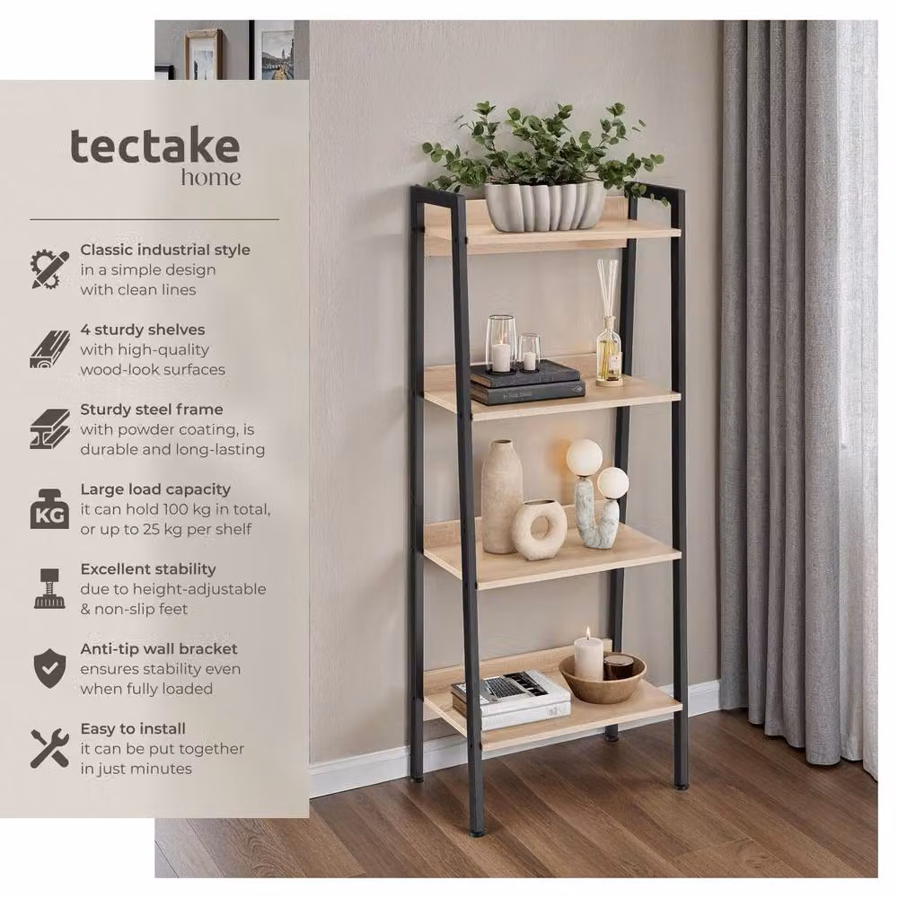 tectake Chatham Industrial Shelving Unit in Light Brown Oak and Black – 2