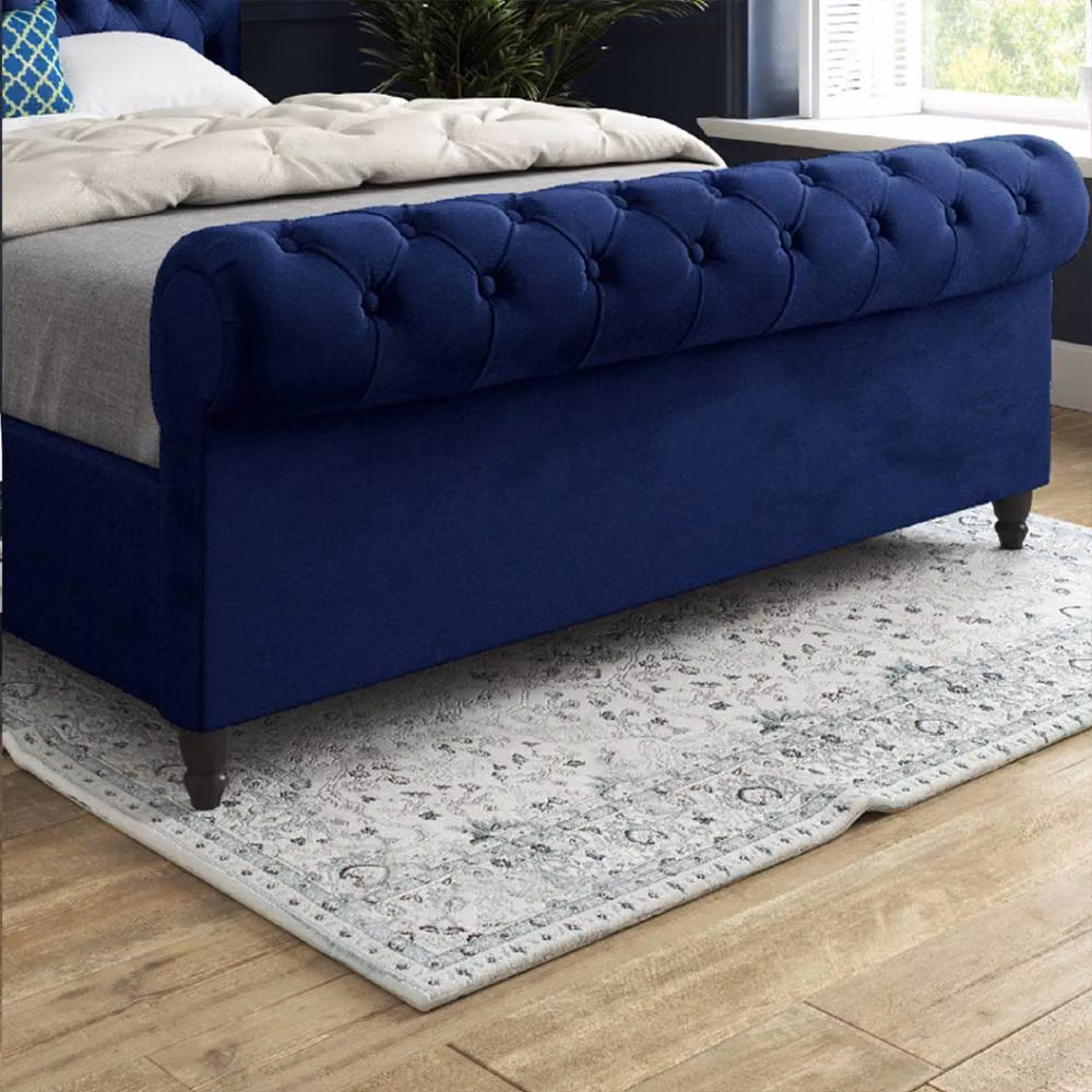 Casani Stourpaine Sleigh Upholstered Bed Frame in Blue Velvet, W/D/H: 90 x 190 x 119 cm – 4