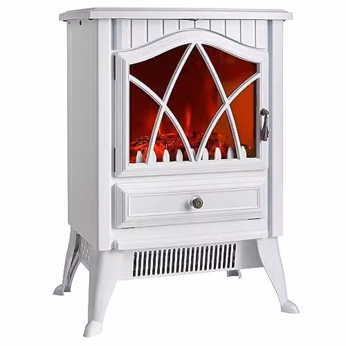 VonHaus 1800W Electric Stove Heater in White with Glass Detail