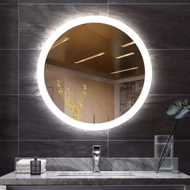 DEENZ Round LED Illuminated Anti-Fog Mirror with One-Touch Switch, Silver, Diameter: 60 cm