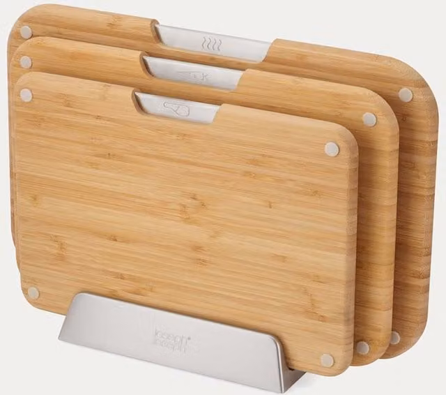 Joseph Joseph Set of 3 Reversible Non-Slip Rectangular Chopping Boards in Natural Bamboo and Plastic