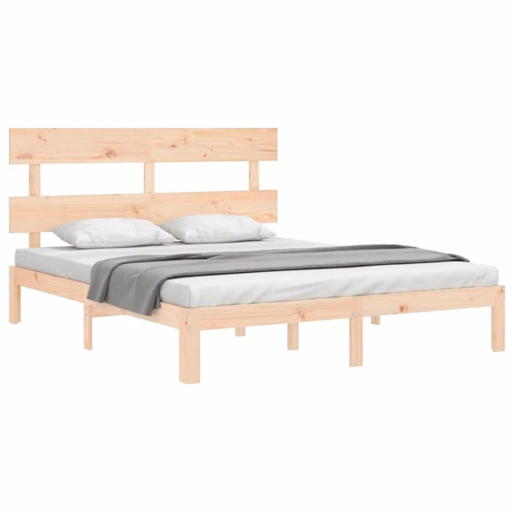 Berkfield Home Beautiful Solid Wood Bed Frame with Headboard in Brown, King Size (150 x 200 cm) – 2