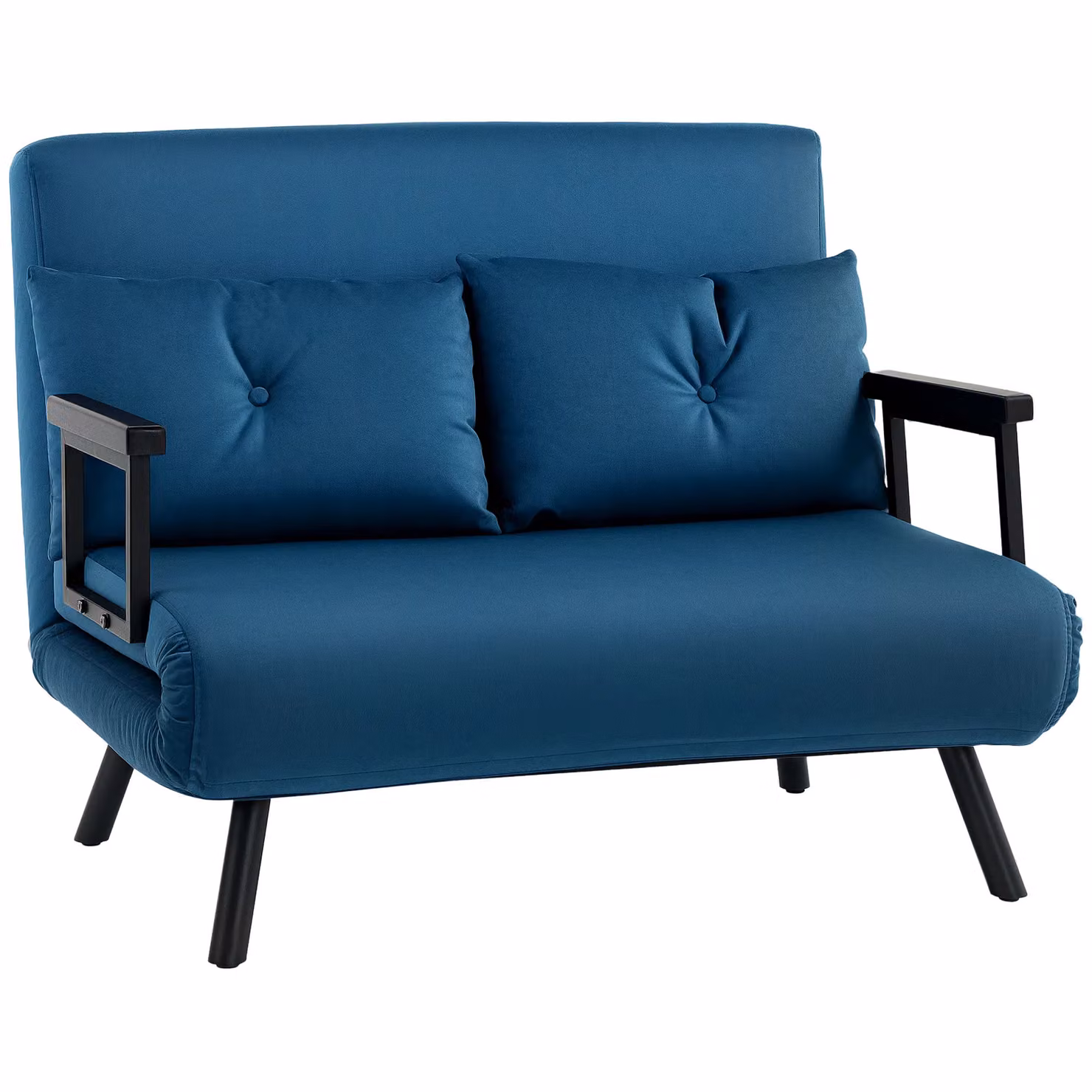 HOMCOM Blue Velvet Click Clack Bed Settee with Metal Frame and Foam Upholstery – 2