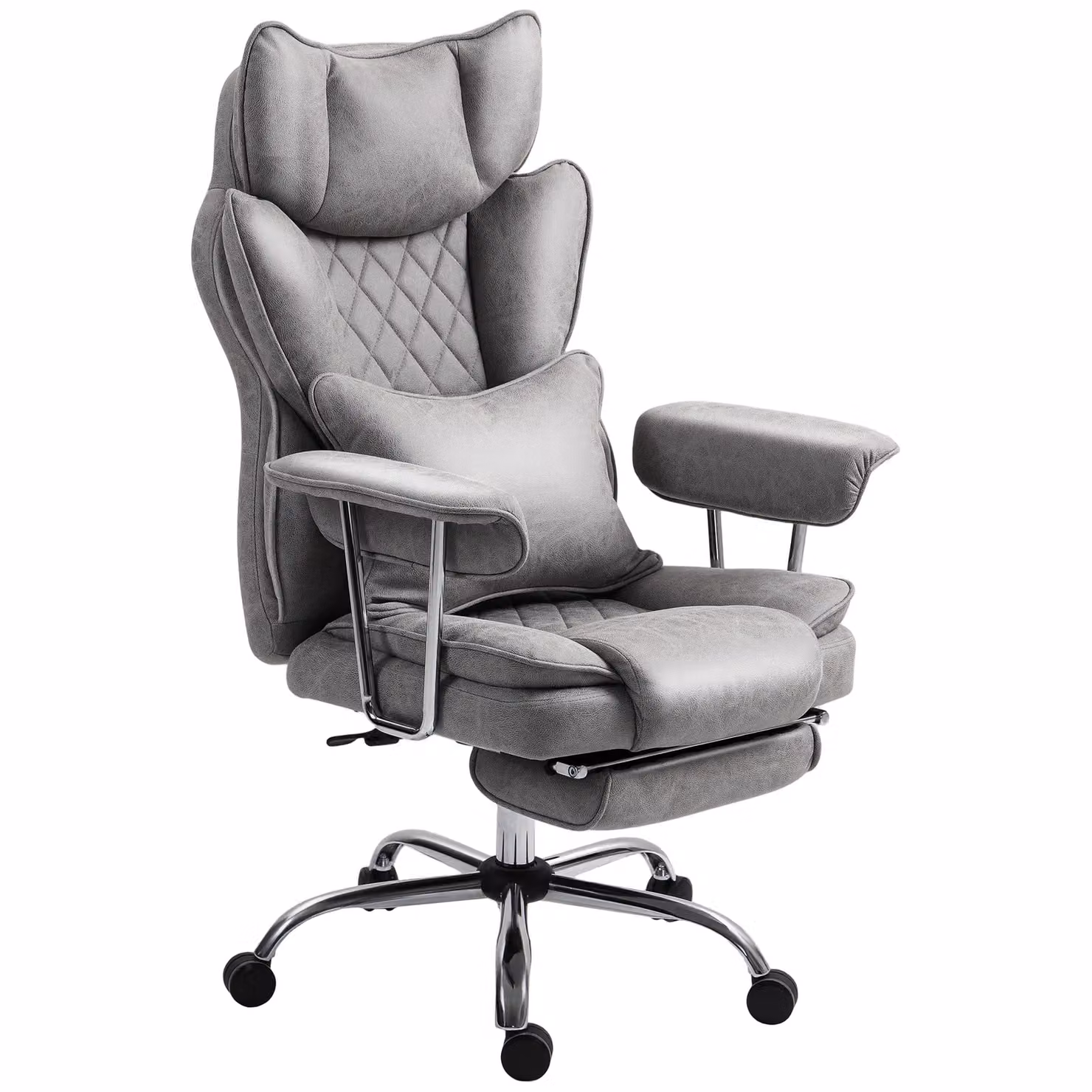 HOMCOM Grey Fabric High Back Executive Office Chair with Headrest and Armrests – 2