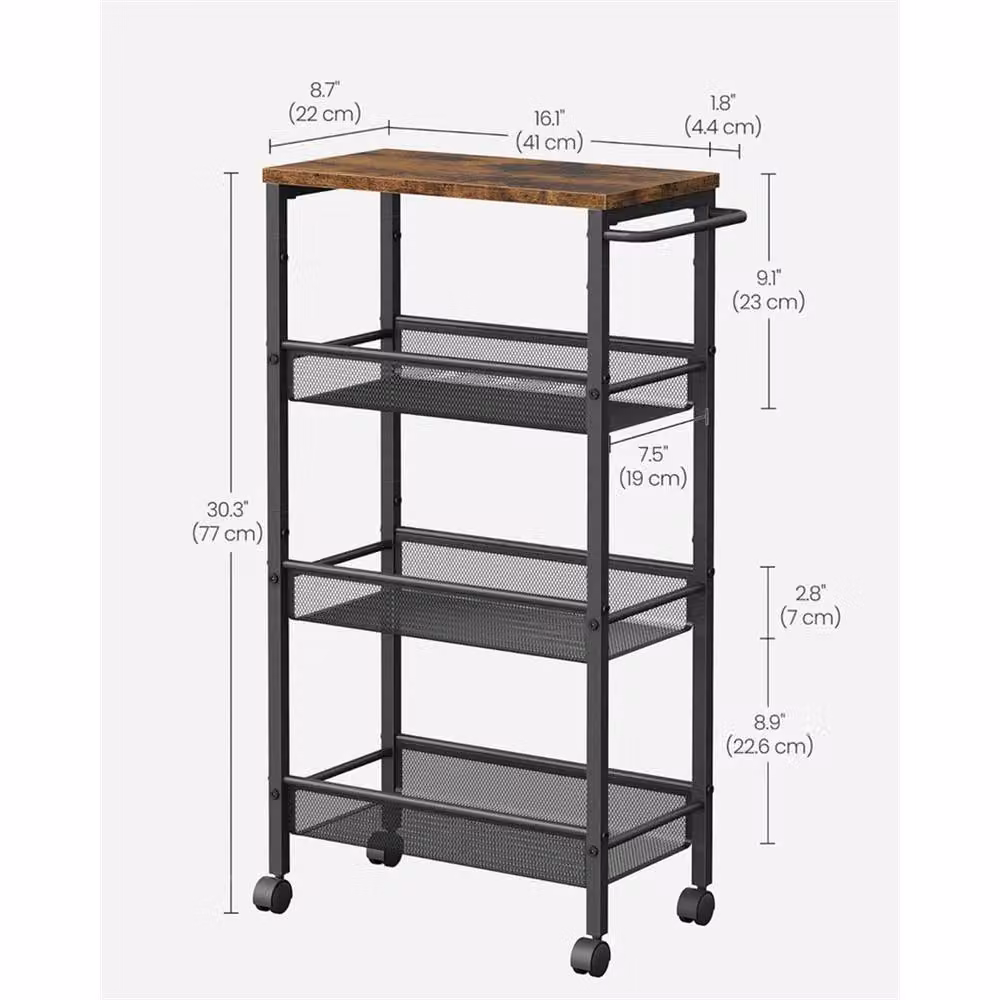 Nordara 4-Tier Space-Saving Kitchen Trolley in Rustic Brown – 2