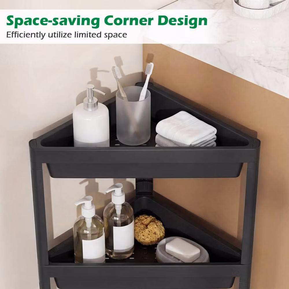 Costway 2-Piece Black 3-Tier Detachable Corner Shower Caddy Freestanding Bathroom Standing Shelves – 9
