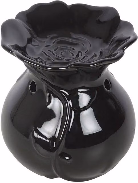 Something Different Black Ceramic Rose Oil Burner with Floral Design