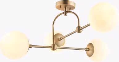 Perch & Parrow Luna Small Opal Glass Sphere Semi-Flush Ceiling Light in Antique Brass and White