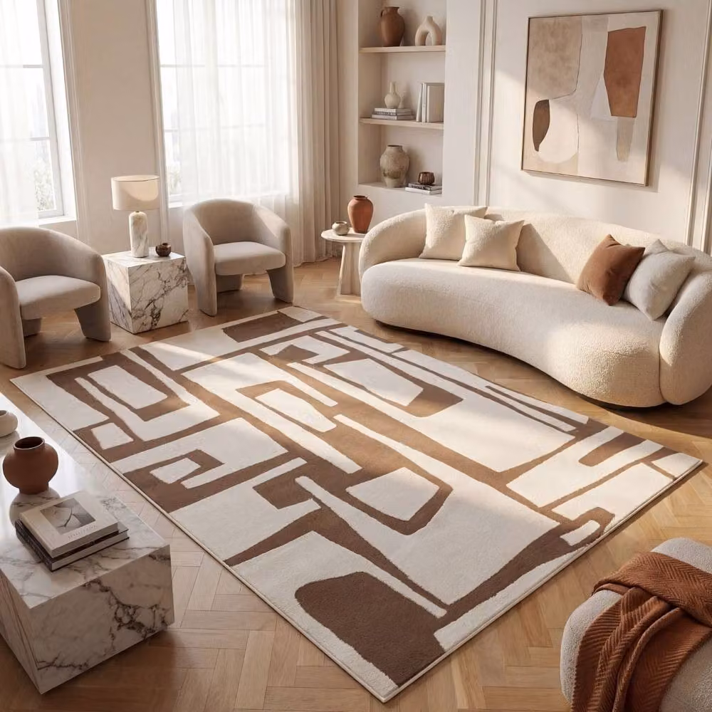 THE RUGS Loft Abstract Soft Pile Area Rug in Taupe, W: 200 cm, D: 290 cm – 3
