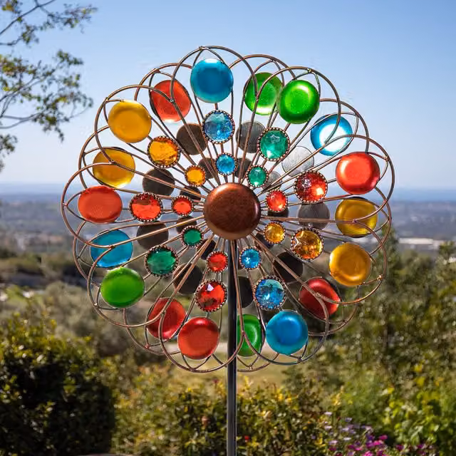 Primrose Multicoloured Sparkly Gemstoned Metal Wind Spinner in Bronze