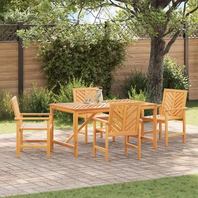 Berkfield Home 4 Piece Modern Geometric Garden Dining Set in Brown Oiled Acacia Wood