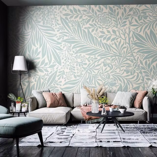 Origin Murals Trailing Ferns Floral Wall Mural in Duck Egg Blue and Green