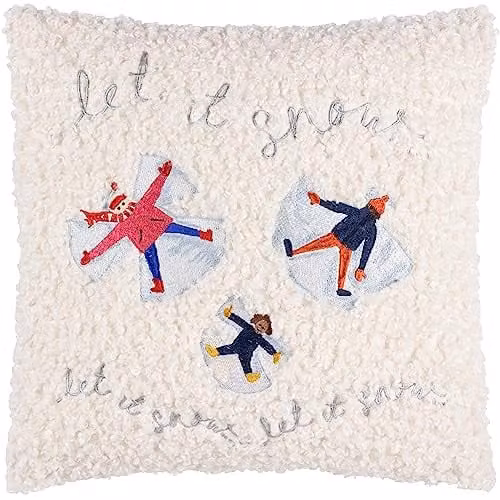 Furn Christmas Together Snow Angels Cushion in White and Silver, W/D/H: 43 x 43 x 43 cm