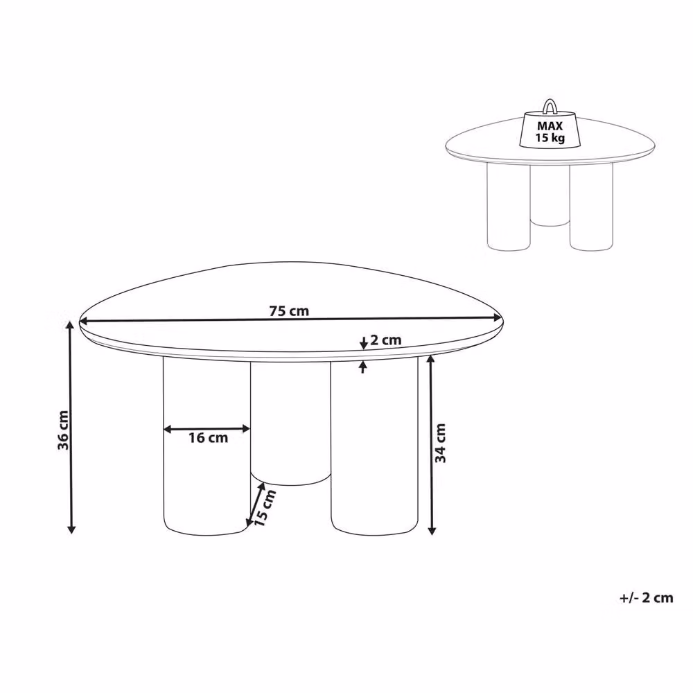 Wyld and Coco Retro Round Coffee Table in Brown, W/D/H: 75 x 75 x 36 cm – 3